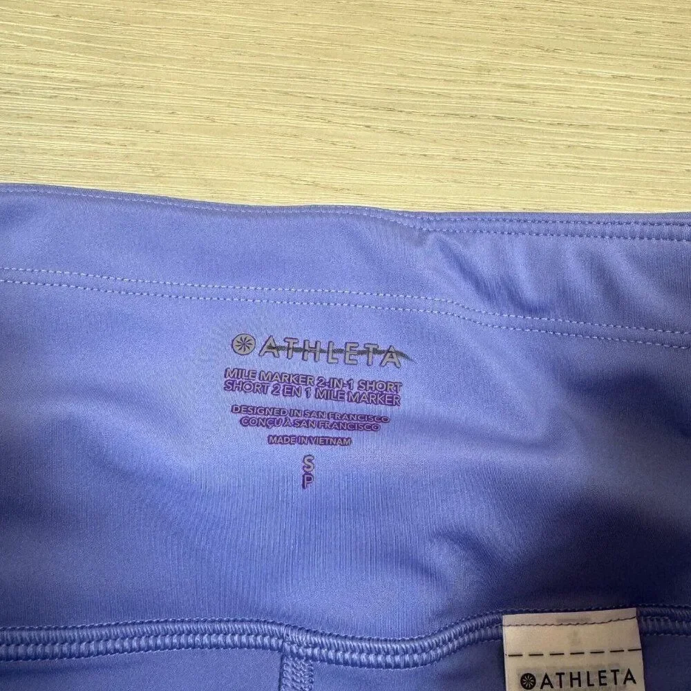 Athleta Mile Marker 2‎ in 1 Running Shorts Womens Small Blue Purple NEW